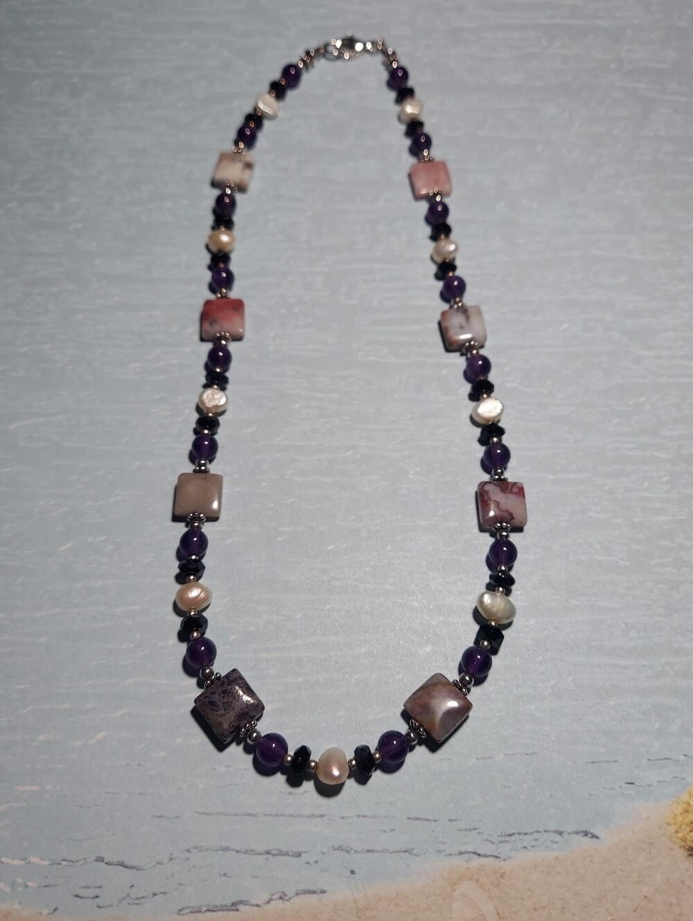 Artisan Sterling Silver Natural Amethyst & Pearl Beaded Necklace